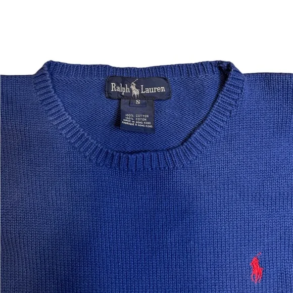 Polo Ralph Lauren Blue Knit Cotton Sweater Pullover Size Small - Picture 6 of 6